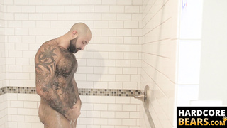 HardcoreBears.com - Bear washes his furry body and spanks his thick beefy ass