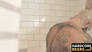 HardcoreBears.com - Bear washes his furry body and spanks his thick beefy ass
