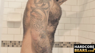 HardcoreBears.com - Bear washes his furry body and spanks his thick beefy ass
