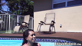 Natural tits babe Katt Garcia anal drilled hardcore by pool