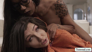 Ebony TS gets her ass fucked and strap on so hard