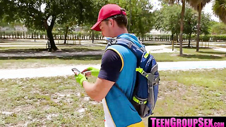 TeenGroupSex.com - Dude catches and fucks three PokÃ©mon cosplayer chicks