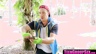 TeenGroupSex.com - Dude catches and fucks three PokÃ©mon cosplayer chicks