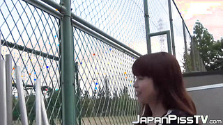 Redhead Japanese cutie solo pussy playing and outdoor peeing