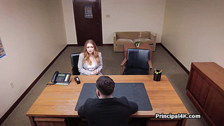 Head teacher fucks cooperating milf on his desk