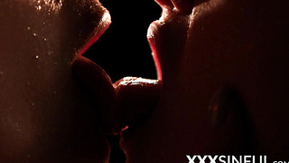 Sapphic babes slowly licking each others pussy