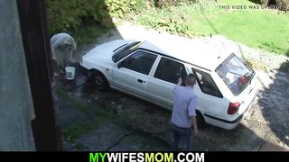 Her big-boobed light-haired aged mummy and hubby ravaging