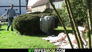 Her big-boobed light-haired aged mummy and hubby ravaging