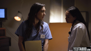 Latina MILF doctor seduces petite nurse