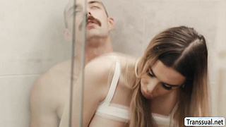 Horny guy caught by wife fucking their TS babysitter