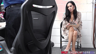 Sensual shop lifter Tia Cyrus gets all naked and fucks hard