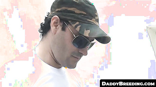 DaddyBreeding.com - Naughty young army cadet rides majors raw cock outdoors until they cum