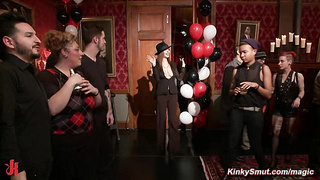 Slaves cattle prodded at BDSM party