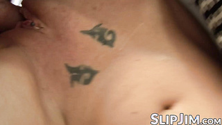 Naughty British stunner sucks and fucks senior man Jim