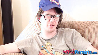 Horny natural tits MILF Jodie Cummings blows nerds dick POV