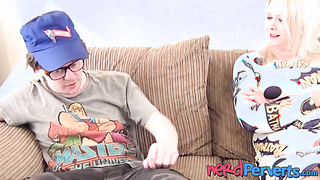 Horny natural tits MILF Jodie Cummings blows nerds dick POV