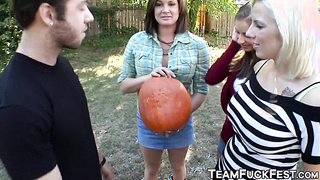 Pornstars pick up random guys to fuck for Halloween