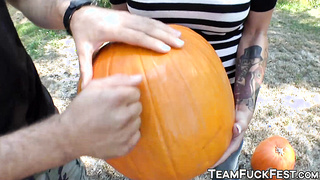 Pornstars pick up random guys to fuck for Halloween