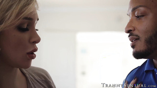 Pretty tranny Angelina Please ass fucked in interracial fuck