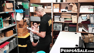 Horny hunk officer gets sloppy blowjob from sweet thief