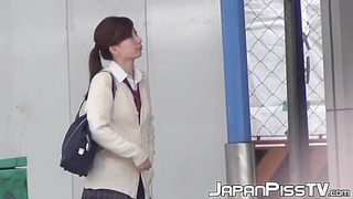 Redhead Asian cutie in kneesocks [censored] masturbating