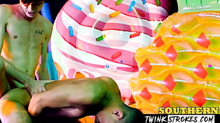 TwinkStrokes.com - Latino twink Antonio chokes on Grayson's cock before bareback