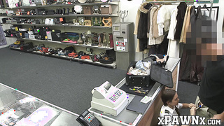 Brunette babe rides cock after [censored] pawnshop deepthroat