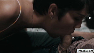 TS caught her friend jerking off and gives him a hand