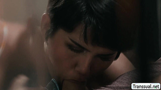 TS caught her friend jerking off and gives him a hand