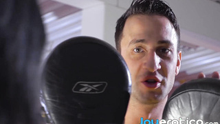 Sensual babe gets naked and fucks hard her fitness coach