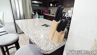 Teen maid gets all naked and pleases her boss with her body