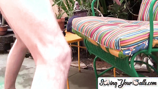 SwingYourBalls.com - Cute dick rider with hairy swinging balls enjoys solo stroking