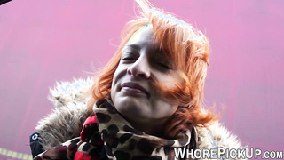 Cash exchange ends with redhead street babe giving blowjob