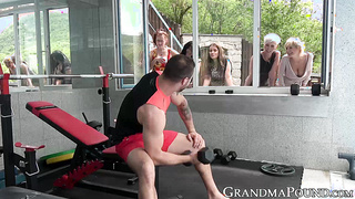 Old grandmas mouth filled with warm cum in an intense orgy