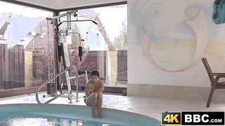 Tender young babes poolside pussy stretching interracial