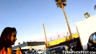 Three pornstars are on a hunt for some hard stranger cock