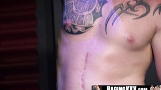 RagingXXX.com - Blindfolded bald gay ass fucked by his dominant inked master