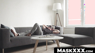 MaskXXX.com - Hot blond ripped hunk's couch tugging session with passion