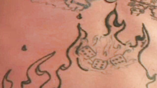 Old tattooed gay masturbates his thick cock in intense solo