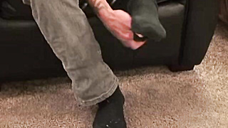 Old tattooed gay masturbates his thick cock in intense solo