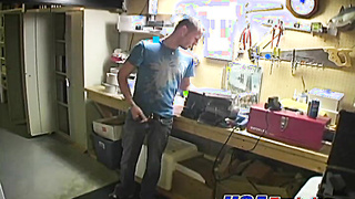 Horny cute twink with piercing wanking his big dick