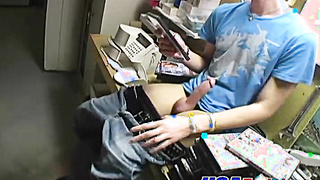 Horny cute twink with piercing wanking his big dick