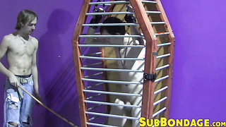 Caged twink whipped and tormented hard ends up masturbating