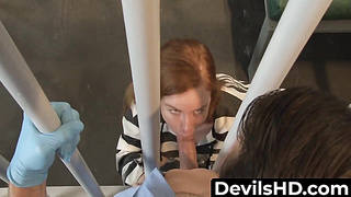 Nasty little ginger whore loves riding fat juicy cock with enthusiasm