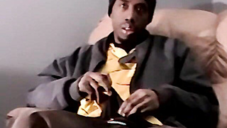 Straight black ghetto thug jerks off BBC and cum blasts solo