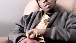 Straight black ghetto thug jerks off BBC and cum blasts solo
