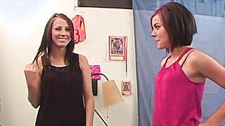 Lesbian babes Tatum and Taylor pleasure each other