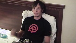 Slim young amateur masturbates alone into fat messy cumshot