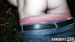 Handsome jock outdoor bareback fucked and doused in jizz