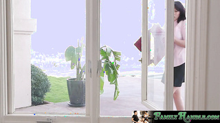 FamilyHandle.com - Sexy Amber Chase gets stuck and fucked on the window sill
